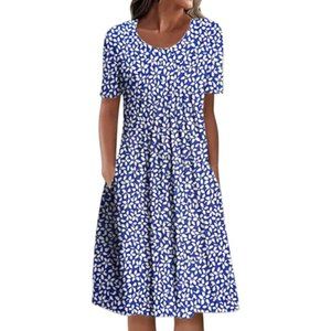 Unbrand Womens Summer Boho Floral Print Dress Scoop Neck Pocket Dress Large NWT